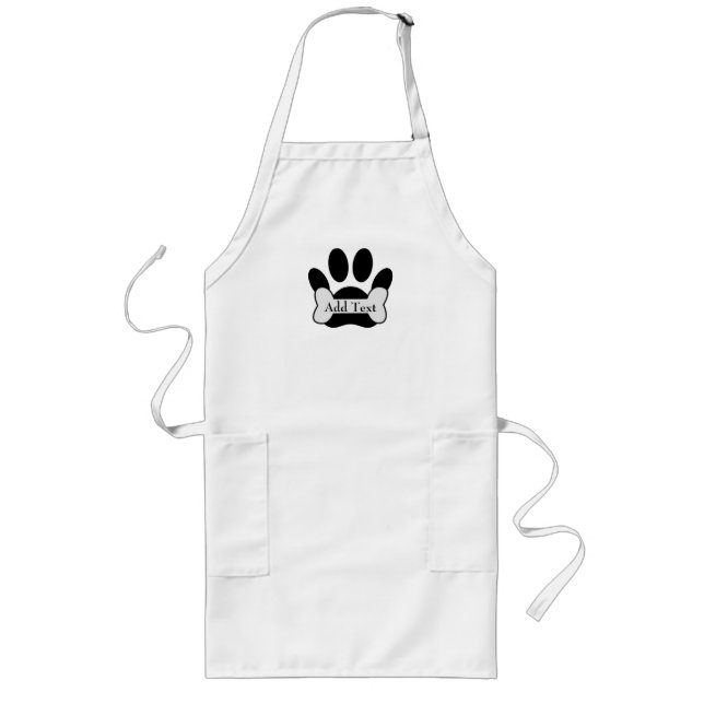 Dog Paw Print And Bone Custom Text Long Apron (Front)