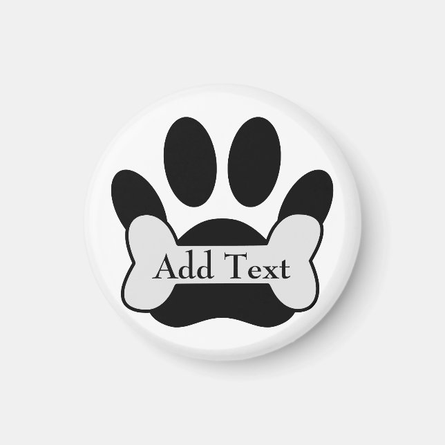 Dog Paw Print And Bone Editable Text Magnet (Front)
