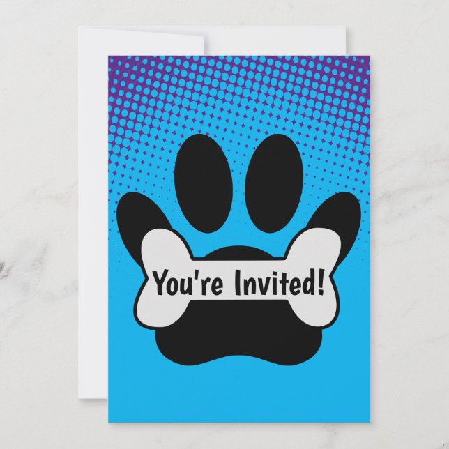 Dog Paw Print And Bone Gradient Invitation (Front)