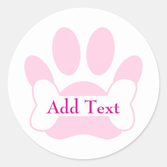 Dog Paw Print And Bone Light Pink Classic Round Sticker (Front)
