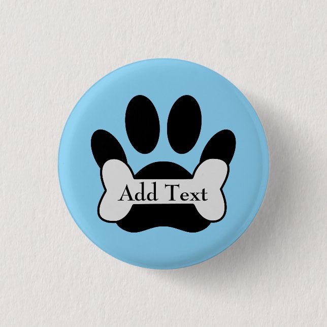 Dog Paw Print And Bone On Baby Blue Button (Front)