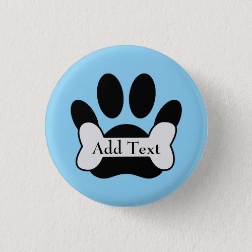 Dog Paw Print And Bone On Baby Blue Button