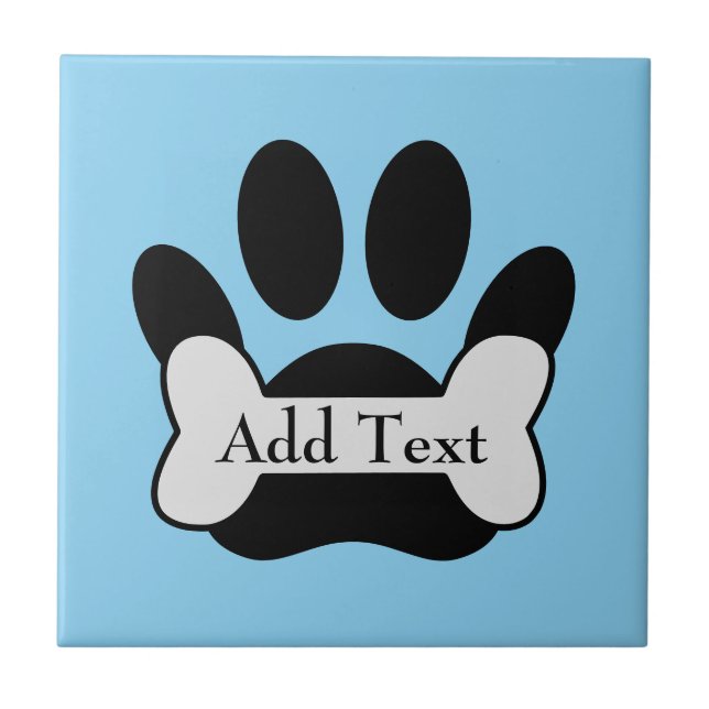 Dog Paw Print And Bone On Baby Blue Ceramic Tile (Front)