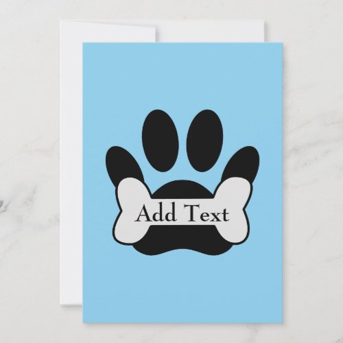 Dog Paw Print And Bone On Baby Blue Invitation