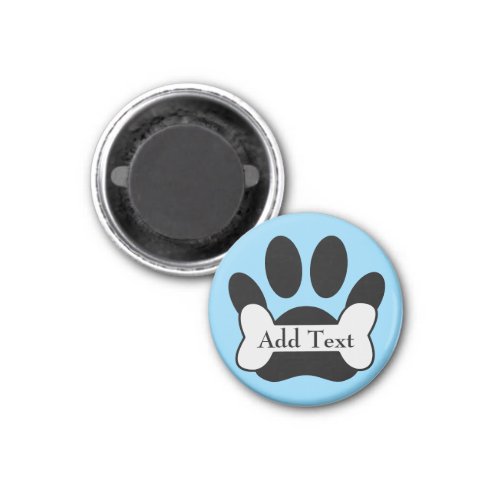 Dog Paw Print And Bone On Baby Blue Magnet