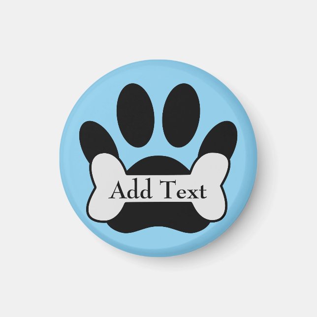 Dog Paw Print And Bone On Baby Blue Magnet (Front)