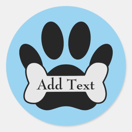Dog Paw Print And Bone On Baby Blue Pet Classic Round Sticker