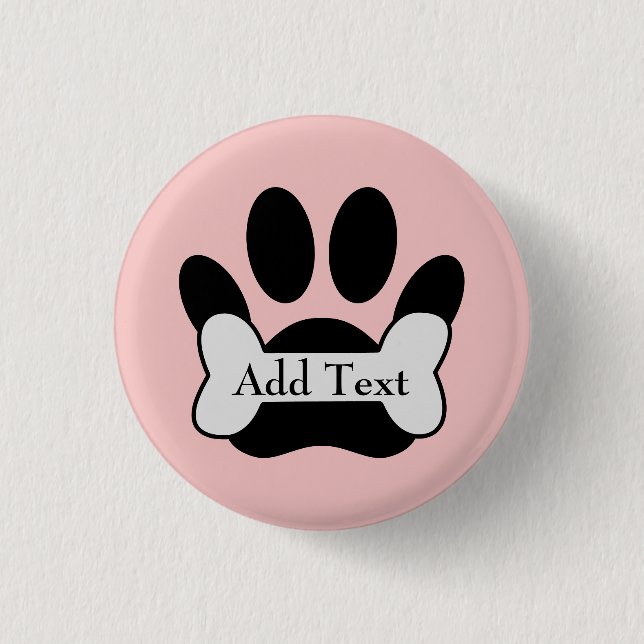 Dog Paw Print And Bone On Baby Pink Button (Front)