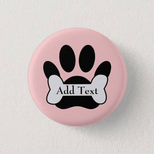 Dog Paw Print And Bone On Baby Pink Button
