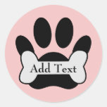 Dog Paw Print And Bone On Baby Pink Classic Round Sticker