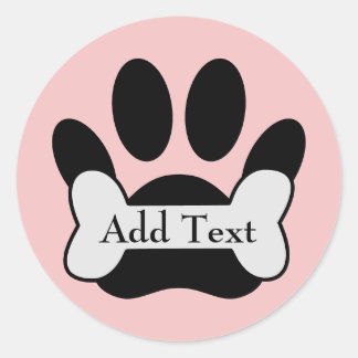 Dog Paw Print And Bone On Baby Pink Classic Round Sticker