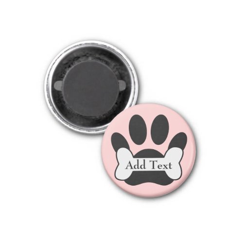 Dog Paw Print And Bone On Baby Pink Magnet