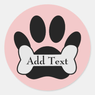 Dog Paw Print And Bone On Baby Pink Pet Classic Round Sticker