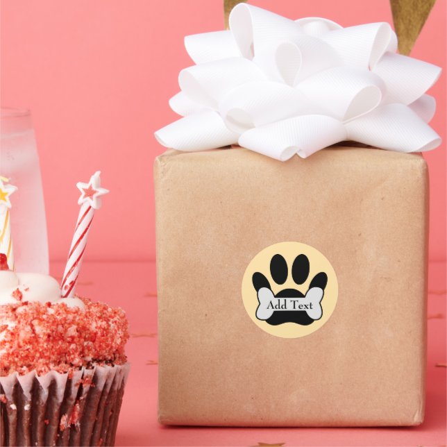 Dog Paw Print And Bone On Yellow Classic Round Sticker (Party)