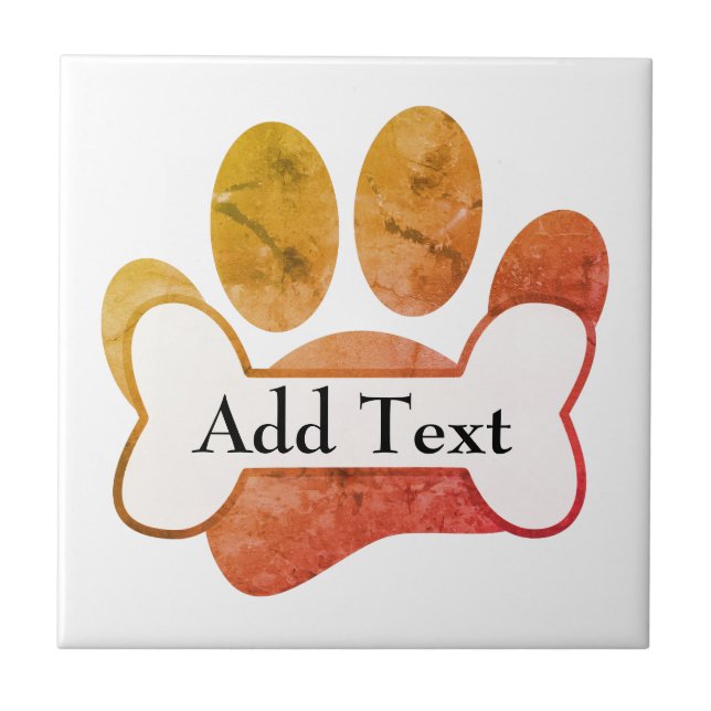 Dog Paw Print And Bone With Texture Custom Text Ceramic Tile (Front)