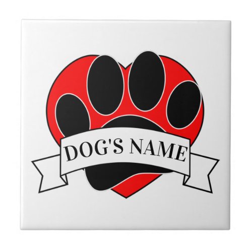 Dog Paw Print And Heart With Custom Name  Ceramic  Ceramic Tile