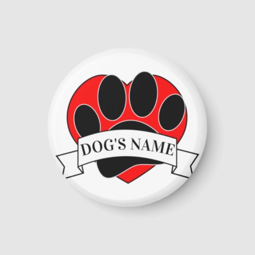 Dog Paw Print And Heart With Custom Name Magnet