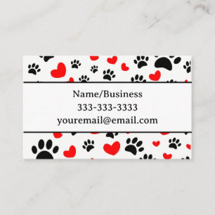 Dog Paw Print and Hearts With Custom Business Card