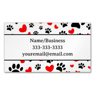 Dog Paw Print and Hearts With Custom Business Card Magnet