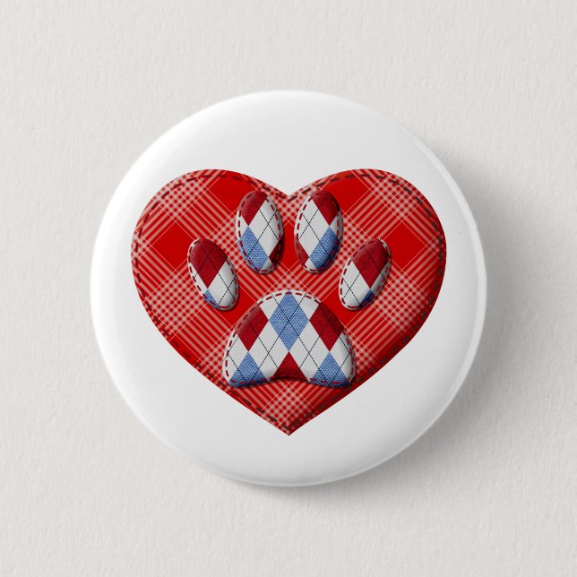 Dog Paw Print And Red Heart Drawing Button (Front)
