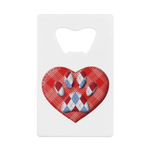 Dog Paw Print And Red Heart Drawing Credit Card Bottle Opener