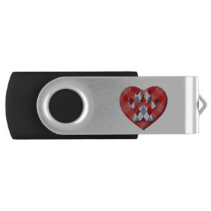 Dog Paw Print And Red Heart Drawing Flash Drive