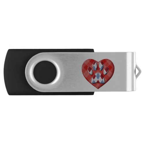 Dog Paw Print And Red Heart Drawing Flash Drive