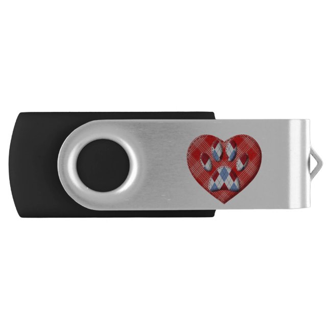 Dog Paw Print And Red Heart Drawing Flash Drive (Front)
