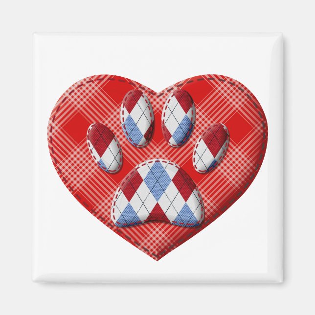 Dog Paw Print And Red Heart Drawing Magnet (Front)
