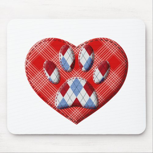 Dog Paw Print And Red Heart Drawing Mouse Pad