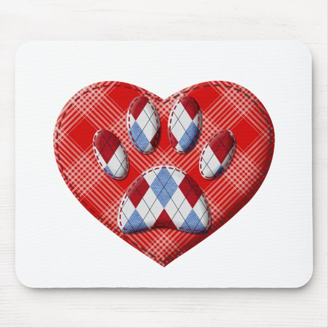Dog Paw Print And Red Heart Drawing Mouse Pad (Front)
