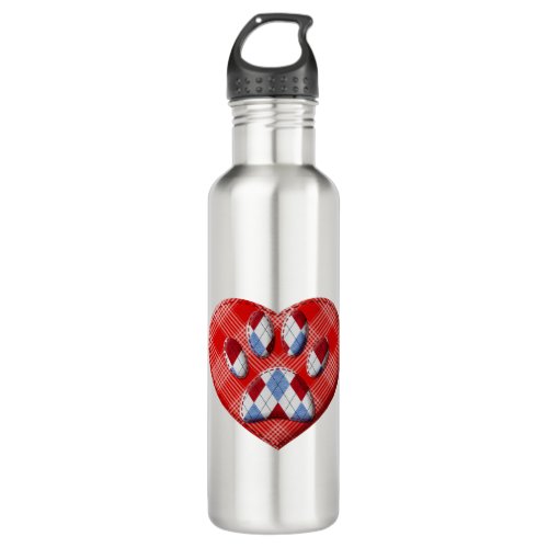 Dog Paw Print And Red Heart Drawing Stainless Steel Water Bottle
