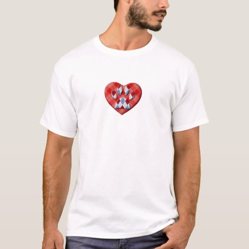 Dog Paw Print And Red Heart Drawing T_Shirt