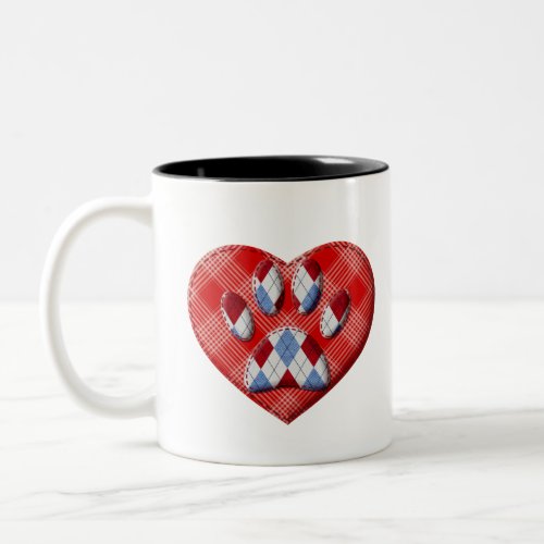 Dog Paw Print And Red Heart Drawing Two_Tone Coffee Mug