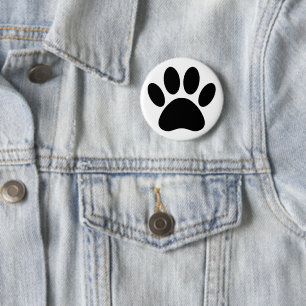 Dog Paw Print Art Black and White Button