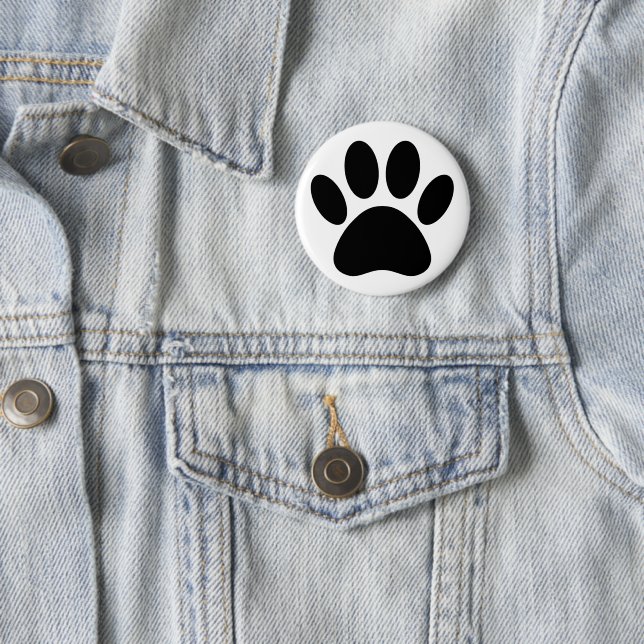 Dog Paw Print Art Black and White Button (In Situ)