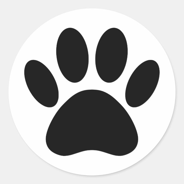 Dog Paw Print Art Black and White Classic Round Sticker (Front)