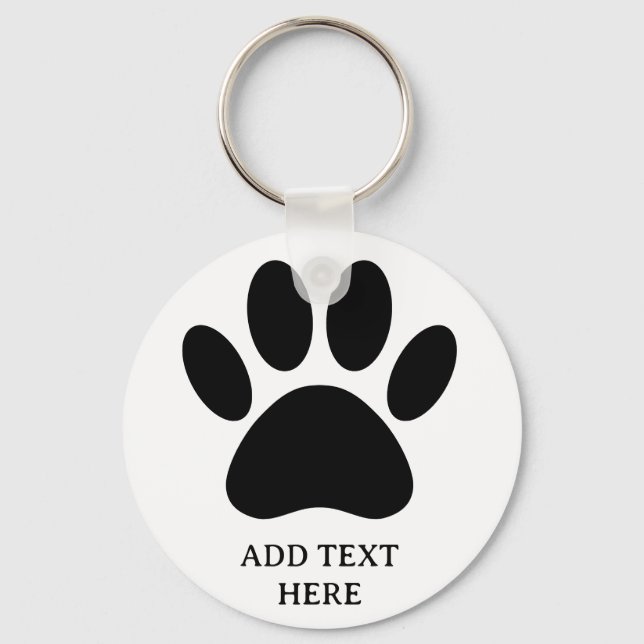 Dog Paw Print Art Black and White Custom Text Keychain (Front)