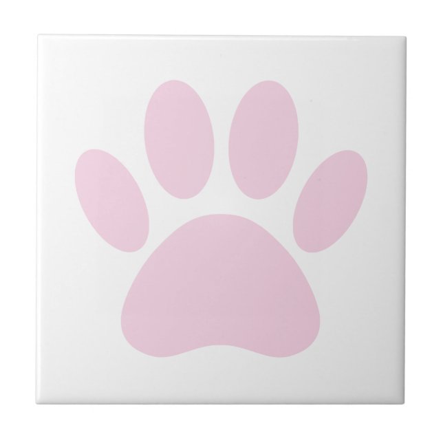 Dog Paw Print Art Light Pink and White Ceramic Tile (Front)