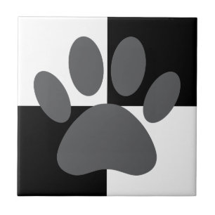 Dog Paw Print Black and White Custom Ceramic Tile