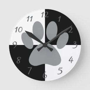 Dog Paw Print Black and White Custom Round Clock