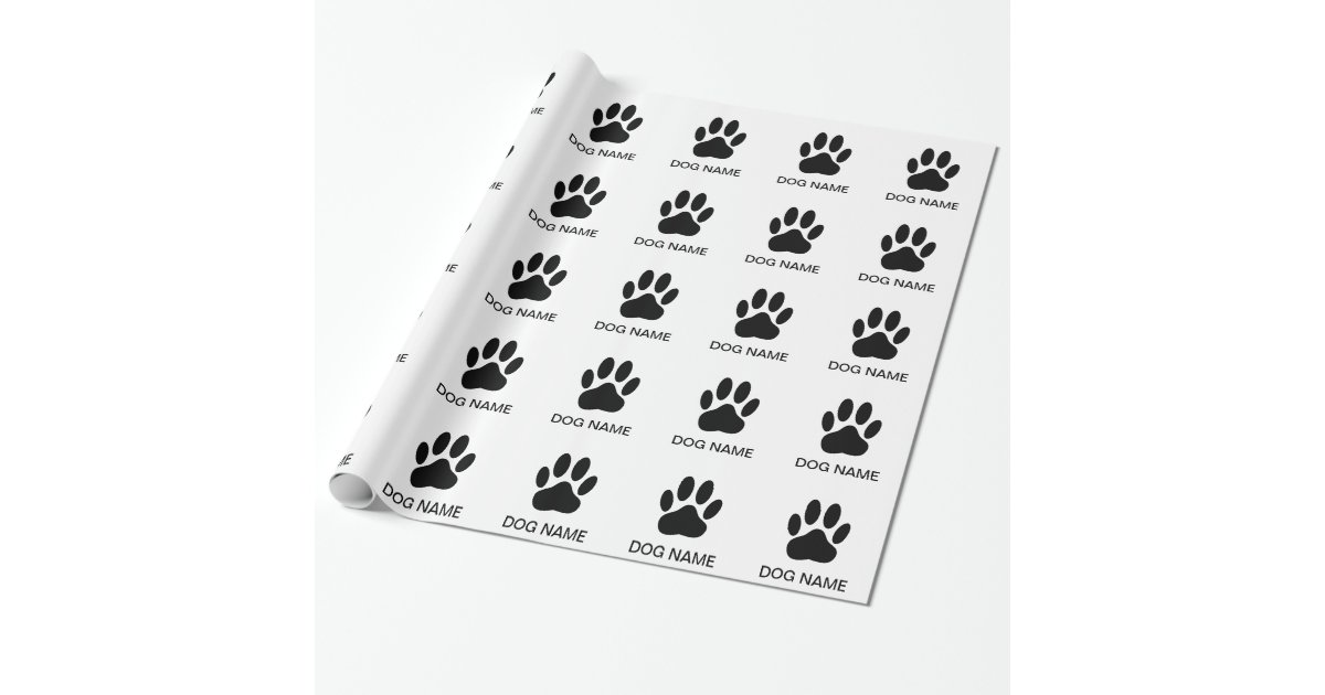 Black, White and Grey Cute Dog Paws Print. Wrapping Paper by