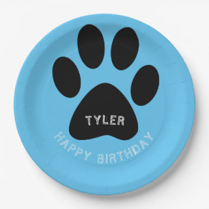 Dog Paw Print Blue Birthday Party Paper Plates