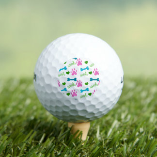 Dog Paw Print Bone Woof Pattern Pink Golf Balls