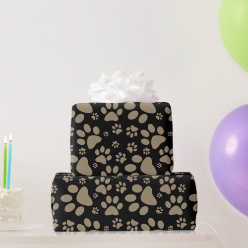 Dog Paw Print Brown and Black Wrapping Paper