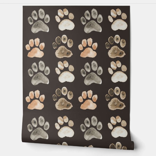 Dog Paw Print Brown and Gray Boys Wallpaper (Unrolling)