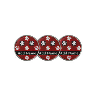 Dog Paw Print Buffalo Plaid In Black and Red Golf Ball Marker