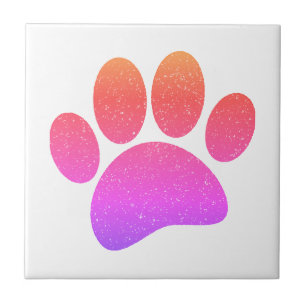 Dog Paw Print Cartoon Old Distressed Paper Print Ceramic Tile