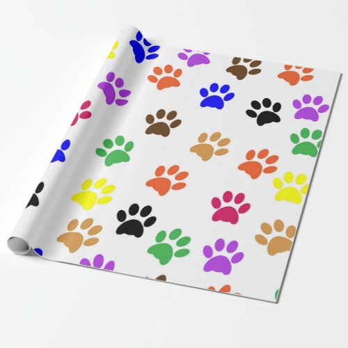 Dog Paw Print color Pattern Wrapping Paper