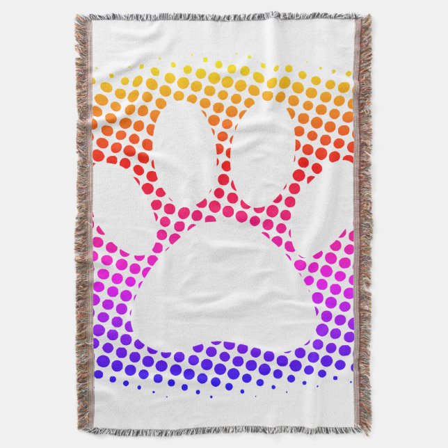 Dog Paw Print Colorful Halftone Background Throw Blanket (Front Vertical)